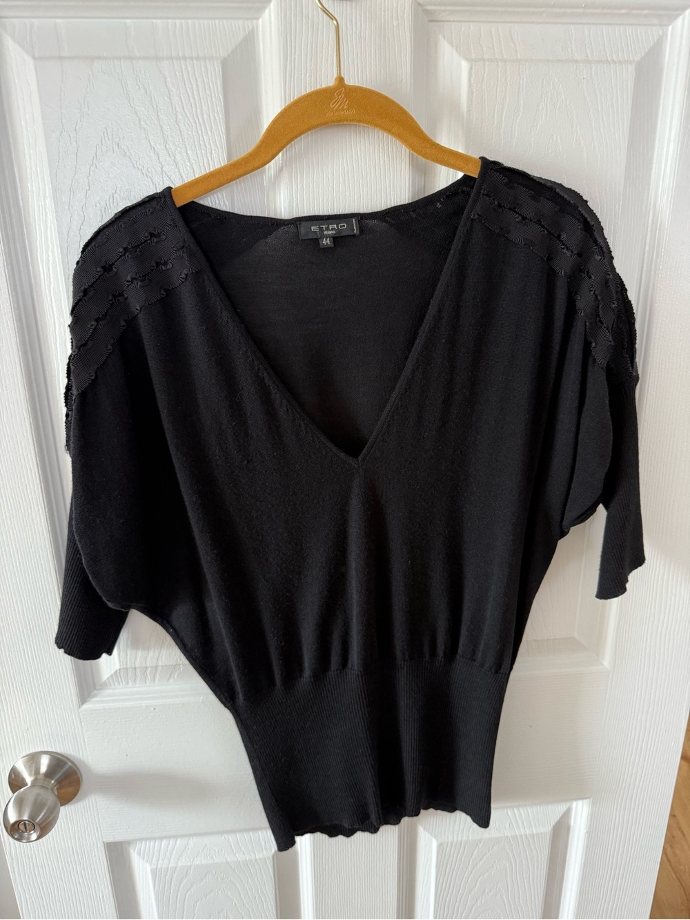 Etro Black V-Neck Dolman Sleeve Knit Top